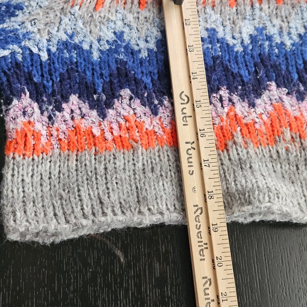 Free People Fair Isle Cropped Wool Blend Sweater Gray Orange Blue Multi L/XL - Picture 10 of 11
